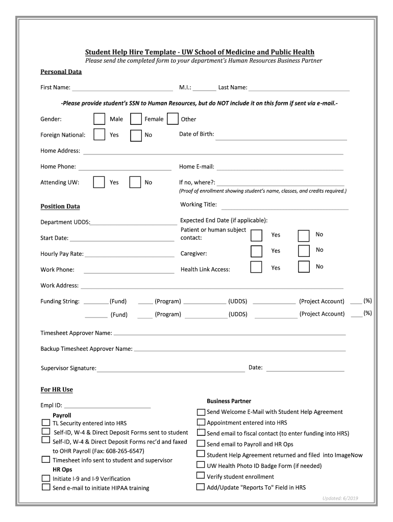 Student Help Hire Template - Department of Medicine Preview on Page 1