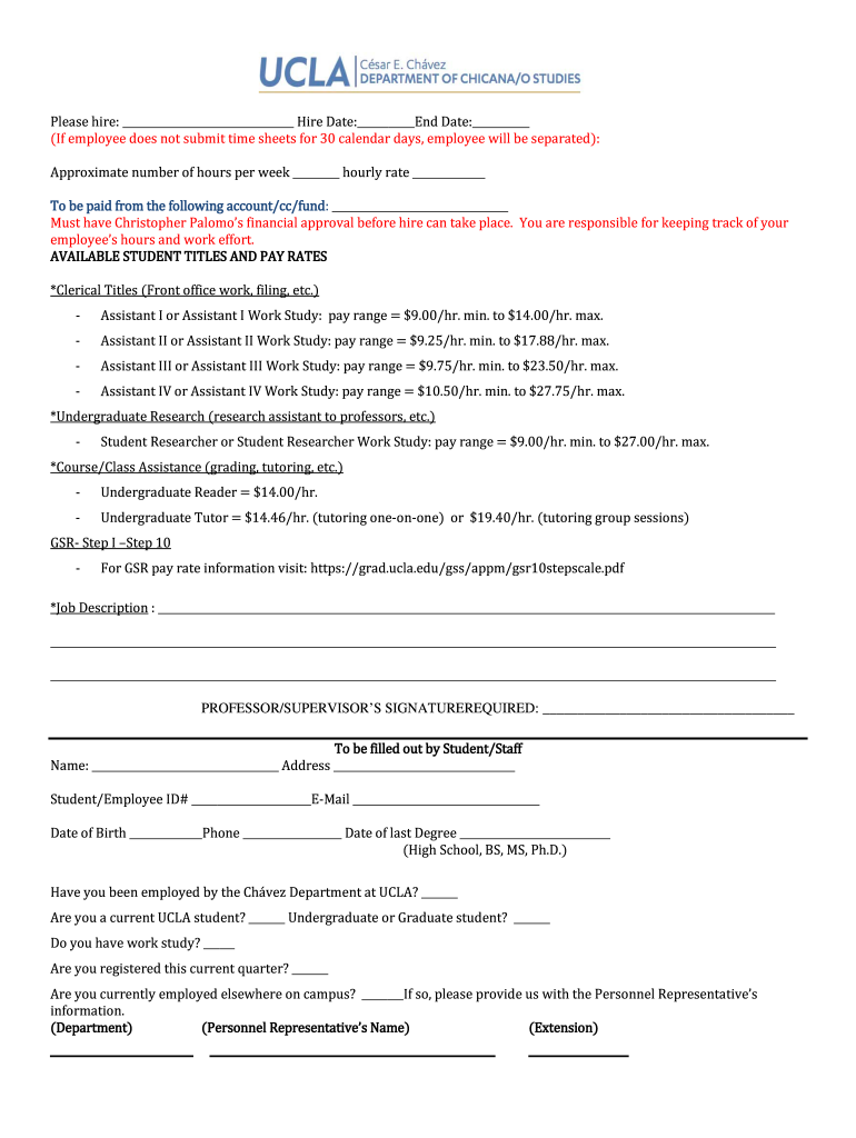 UCLA Student Hiring Form Preview on Page 1