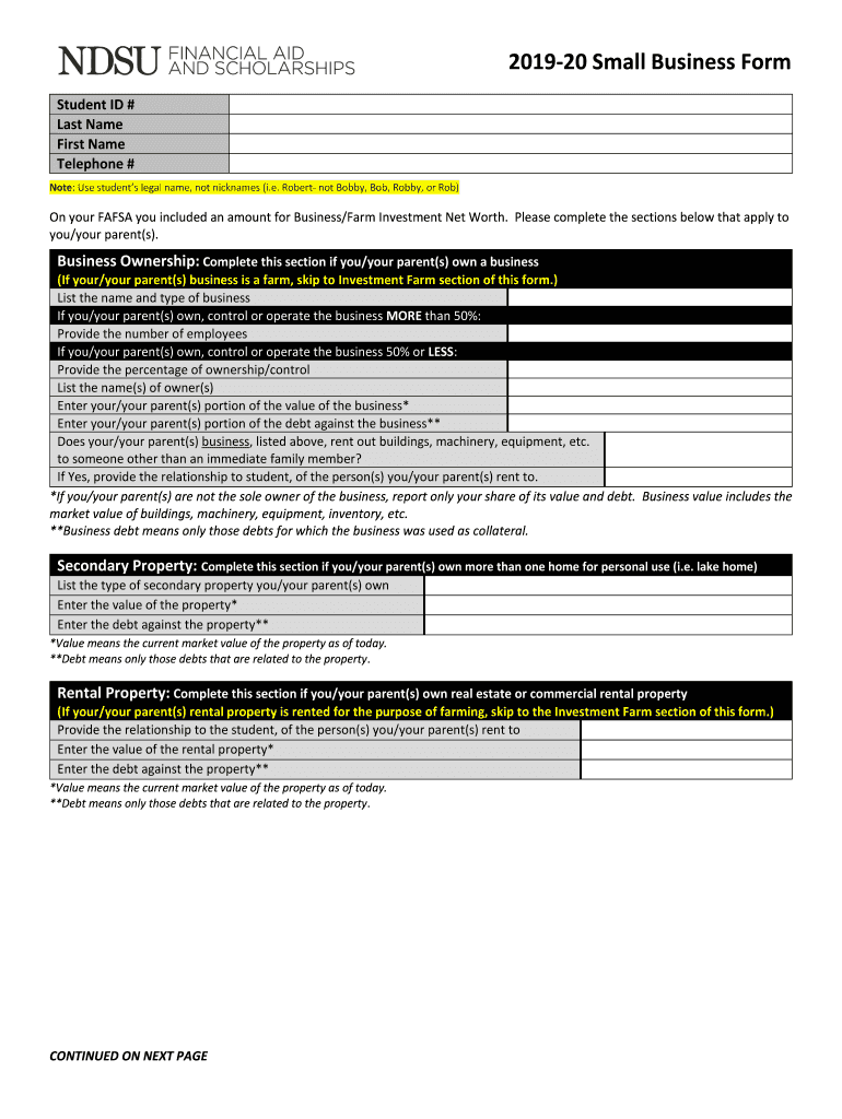 2019-20 Small Business Form Preview on Page 1
