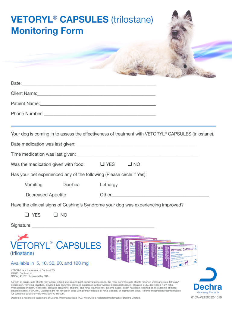 Fillable Online VETORYL CAPSULES (trilostane) Monitoring Form Fax Email