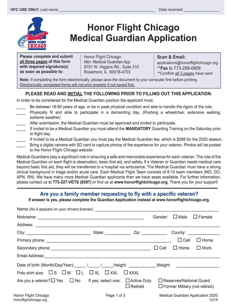 Fillable Online Medical Guardian Application - Honor Flight Preview on Page 1