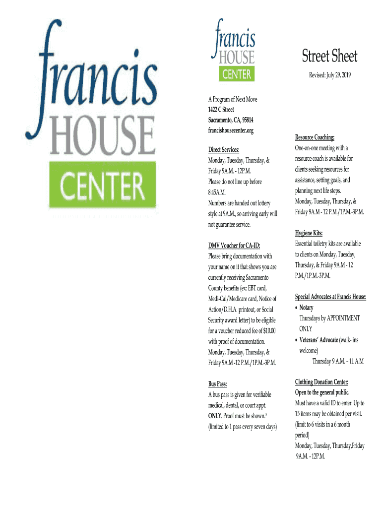 Fillable Online Street Sheet City of Sacramento Fax Email Print