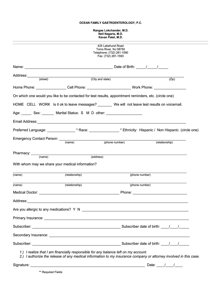 Fillable Online Our Staff Gastroenterologist Toms River, NJ Rangas Fax Email Print