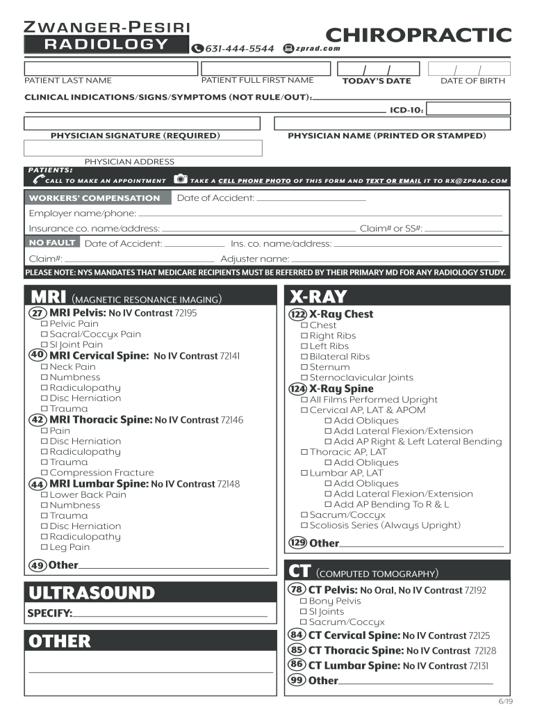 Fillable Online chiropractic ZwangerPesiri Radiology Fax Email Print