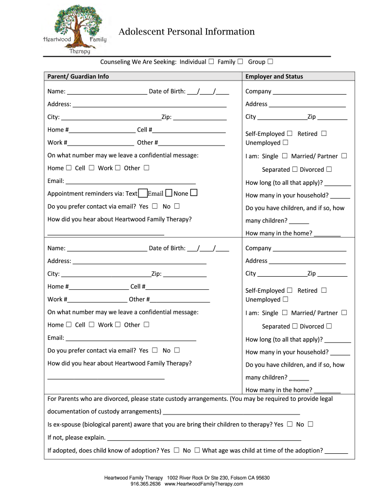 Julia Miller LMFT Teen Child Packet Preview on Page 1