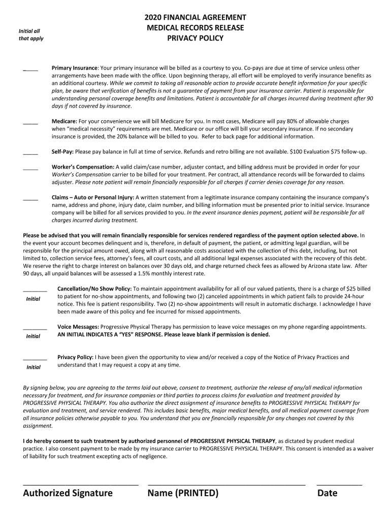 FINANCIAL AGREEMENT AND AUTHORIZATION TO RELEASE MEDICAL RECORDS Preview on Page 1