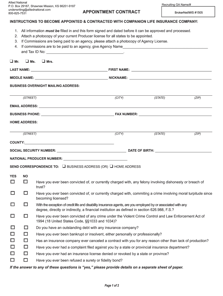 Companion Life Appointment Form Preview on Page 1