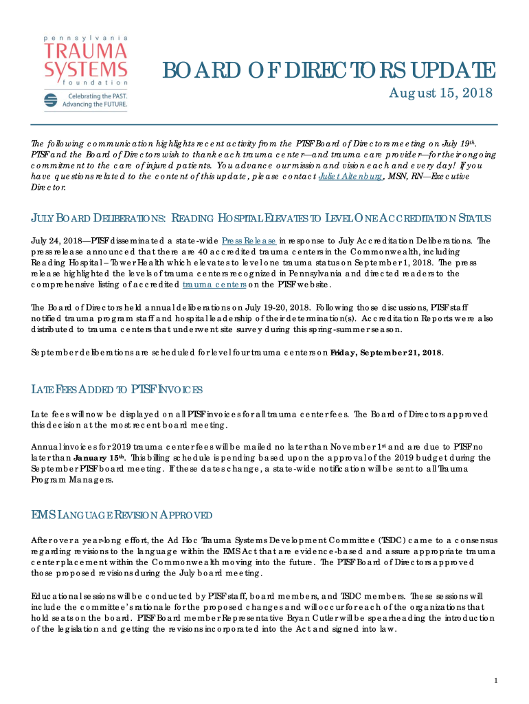Fillable Online board of directors update PA Trauma Systems Foundation Fax Email Print pdfFiller