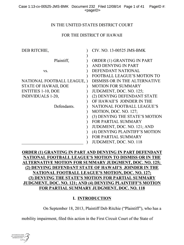 Case 1:13-cv-00525-JMS-BMK Document 232 Filed 12 08 14 Page 1 of 41 Preview on Page 1