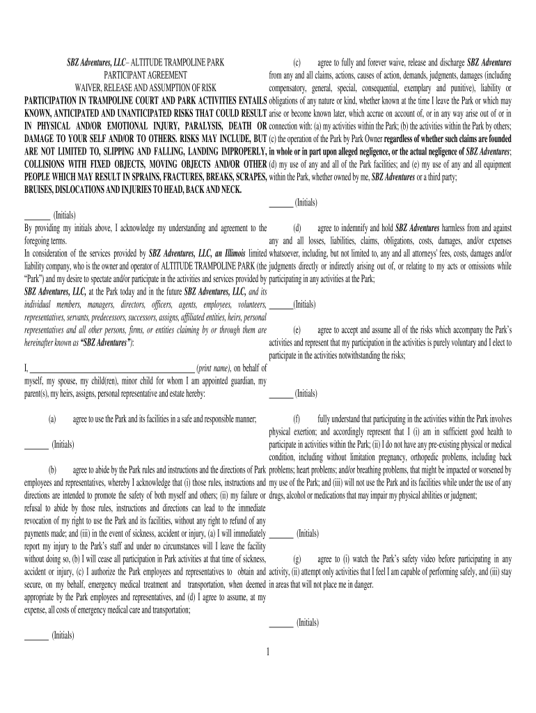 Fillable Online ALTITUDE TRAMPOLINE PARK (c) agree to fully and forever waive ... Fax Email ...