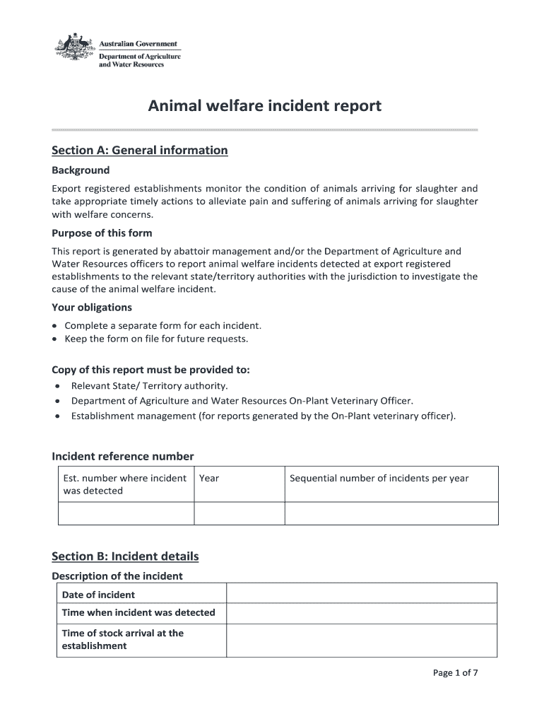 animal welfare incident report Preview on Page 1