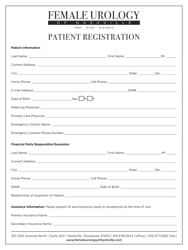 Associated Urologists of NC, PA Adult Registration MRN Preview on Page 1