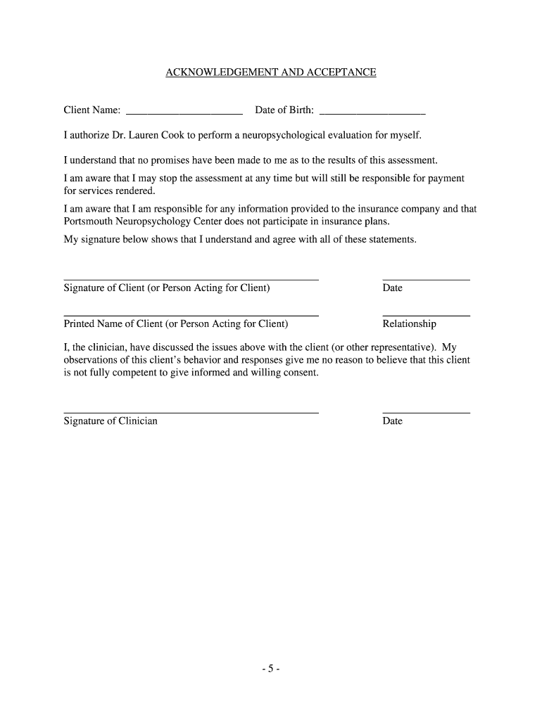Adult Neuropsychological Evaluation Informed Consent Form - Cook Preview on Page 1