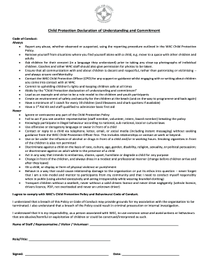 Fillable Online Child Protection Declaration of Understanding and ...