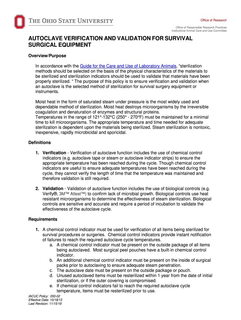 Fillable Online autoclave verification and validation for survival