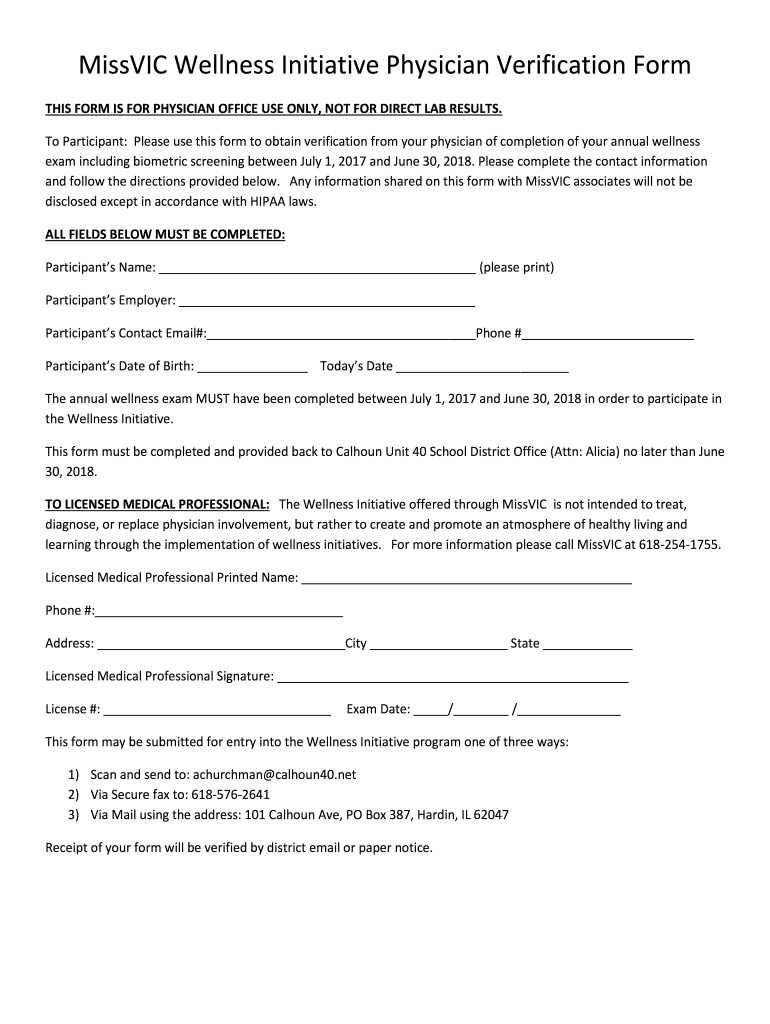 Wellness Exam Verification Form - Putnam County Schools Preview on Page 1