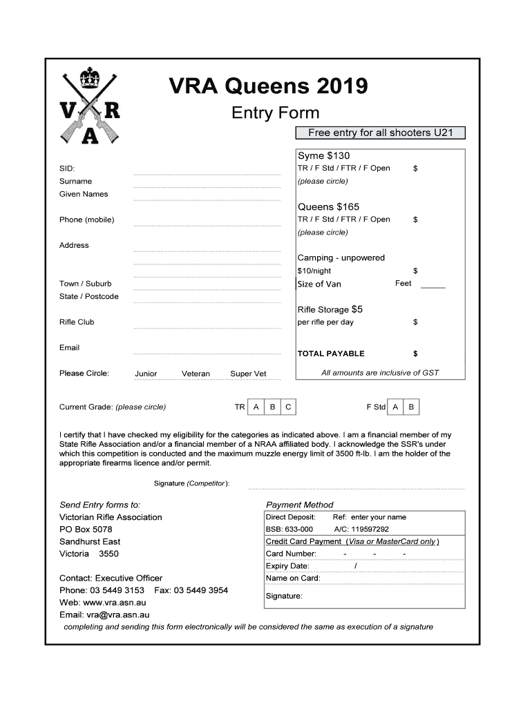 Fillable Online Queens Online Entry Queensland Rifle Association