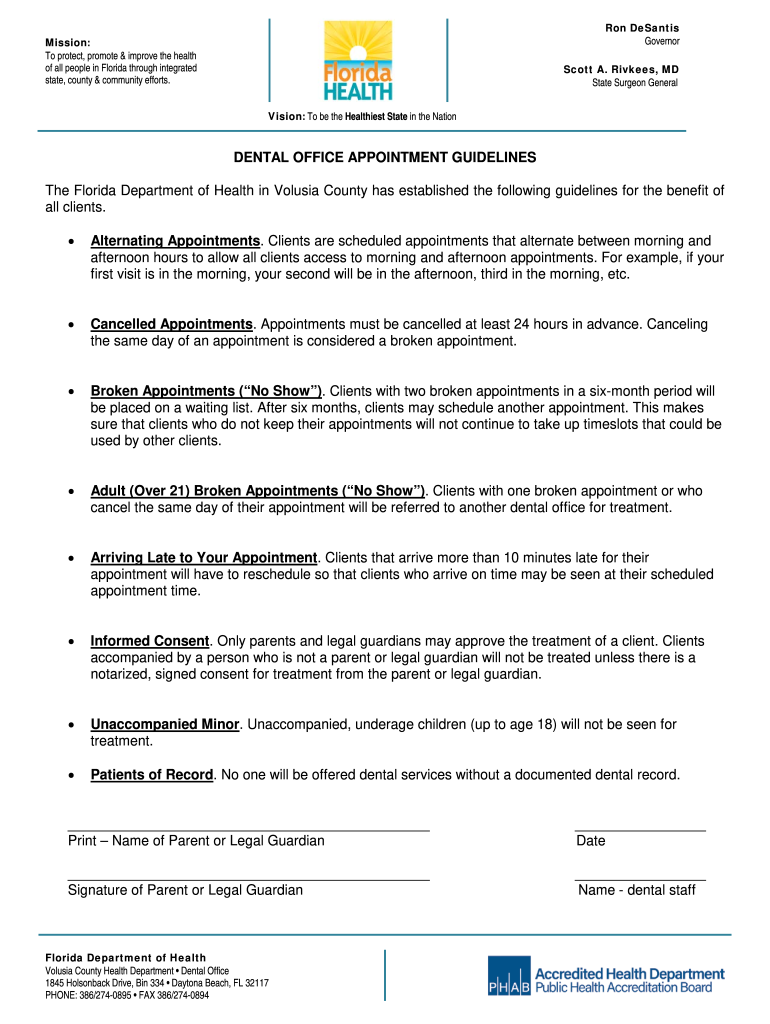 FL DoH Dental Office Appointment Guidelines 20192022 Fill and Sign