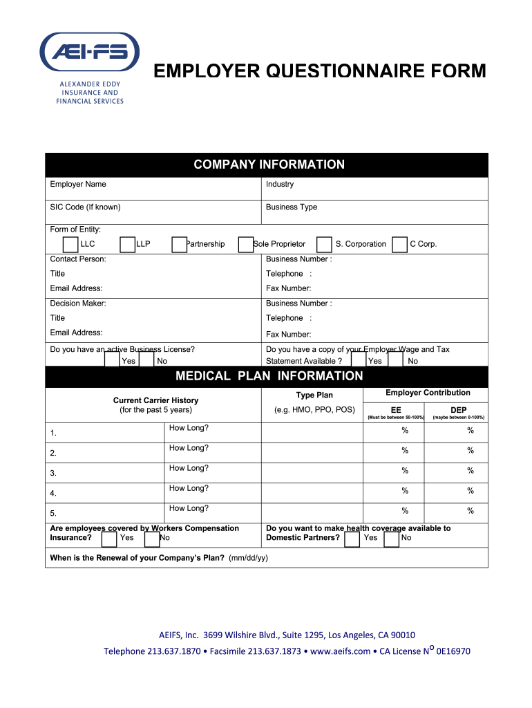 Employer Questionnaire Rev doc Preview on Page 1