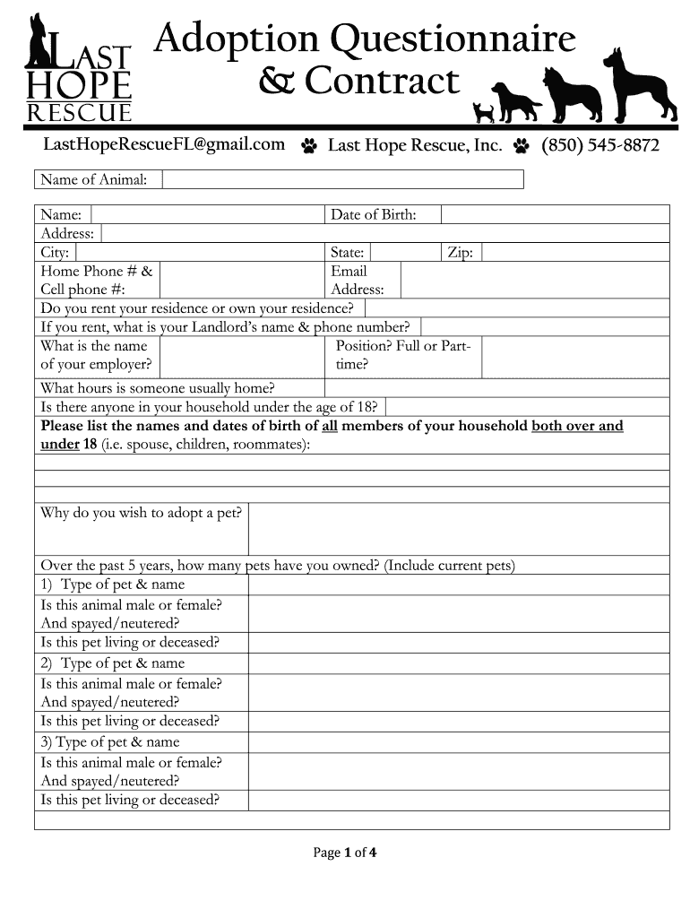 Last Hope Rescue Volunteer Form Preview on Page 1