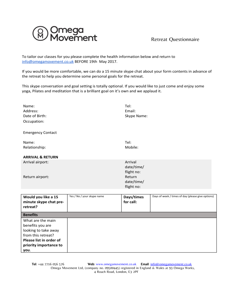 retreat questionnaire Preview on Page 1