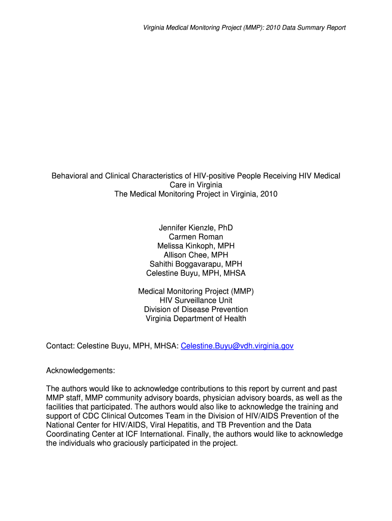 Fillable Online Medical Monitoring Project Virginia Department of