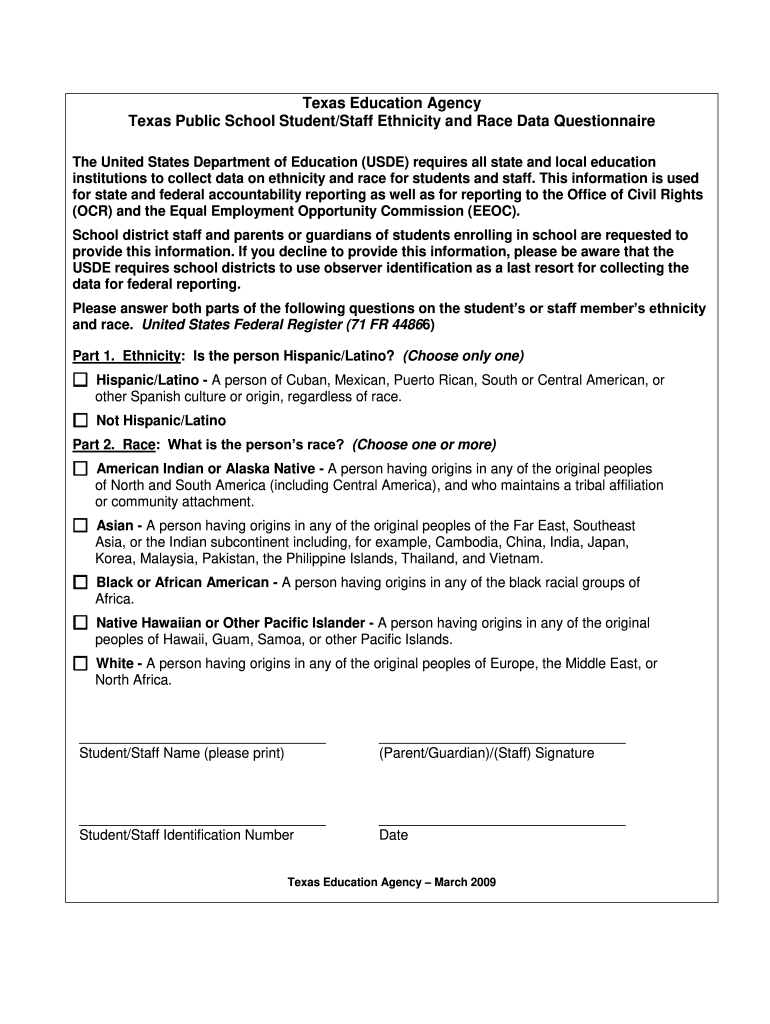 TX TEA Texas Public School Student/Staff Ethnicity and Race Data