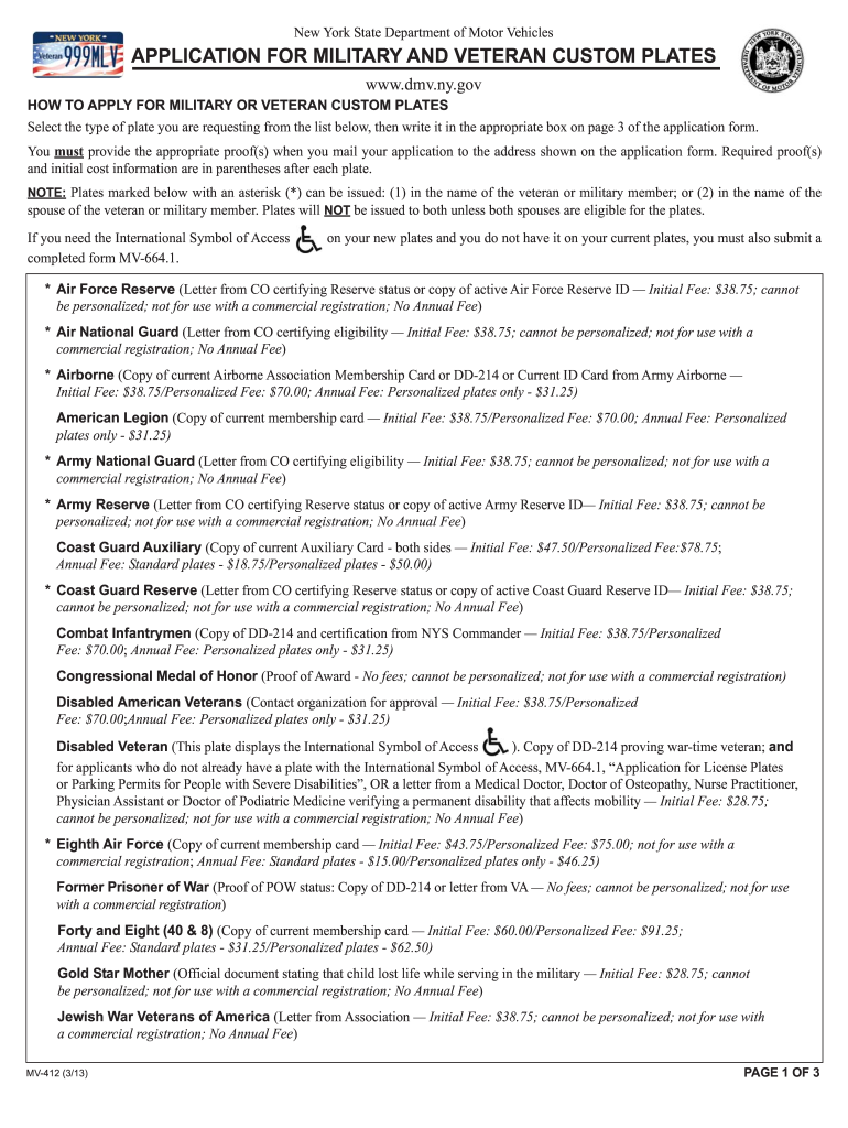 application for military and veteran custom plates - NYS DMNA Preview on Page 1