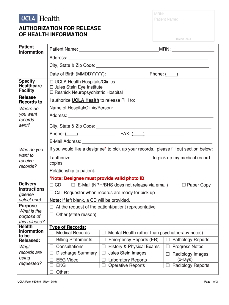 2019 Form UCLA 30910 Fill Online, Printable, Fillable ...