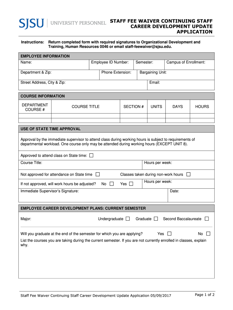 Staff Fee Waiver Continuing Staff Career Development Update Application fee waiver changes Preview on Page 1