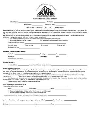 Kulshan Boarder Admission Form - Kulshan Veterinary Hospital