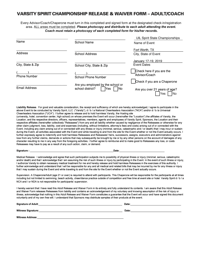 varsity waiver form Preview on Page 1