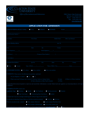Fillable Online Application for Admission to Clayton State University ...