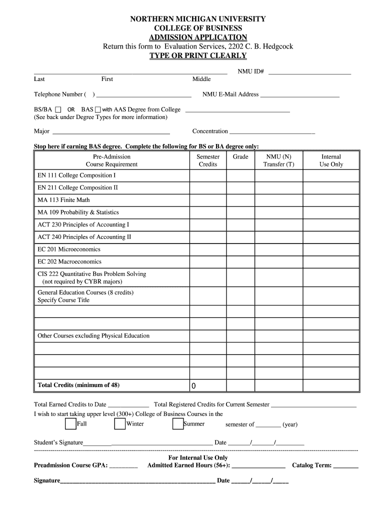 Admission to the CollegeNMU College of Business Preview on Page 1