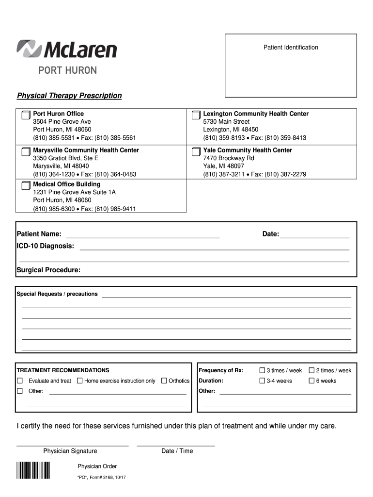 Physical Therapy Physician Fax Order Preview on Page 1