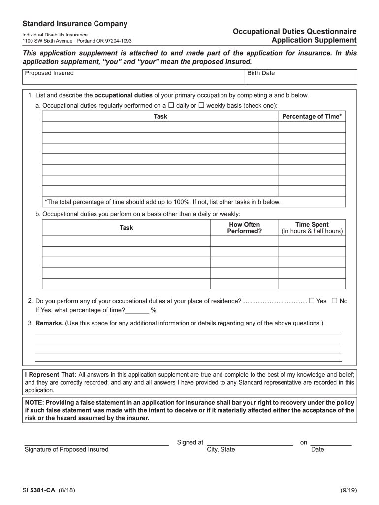 Standard Insurance Company Producer Information Report Preview on Page 1