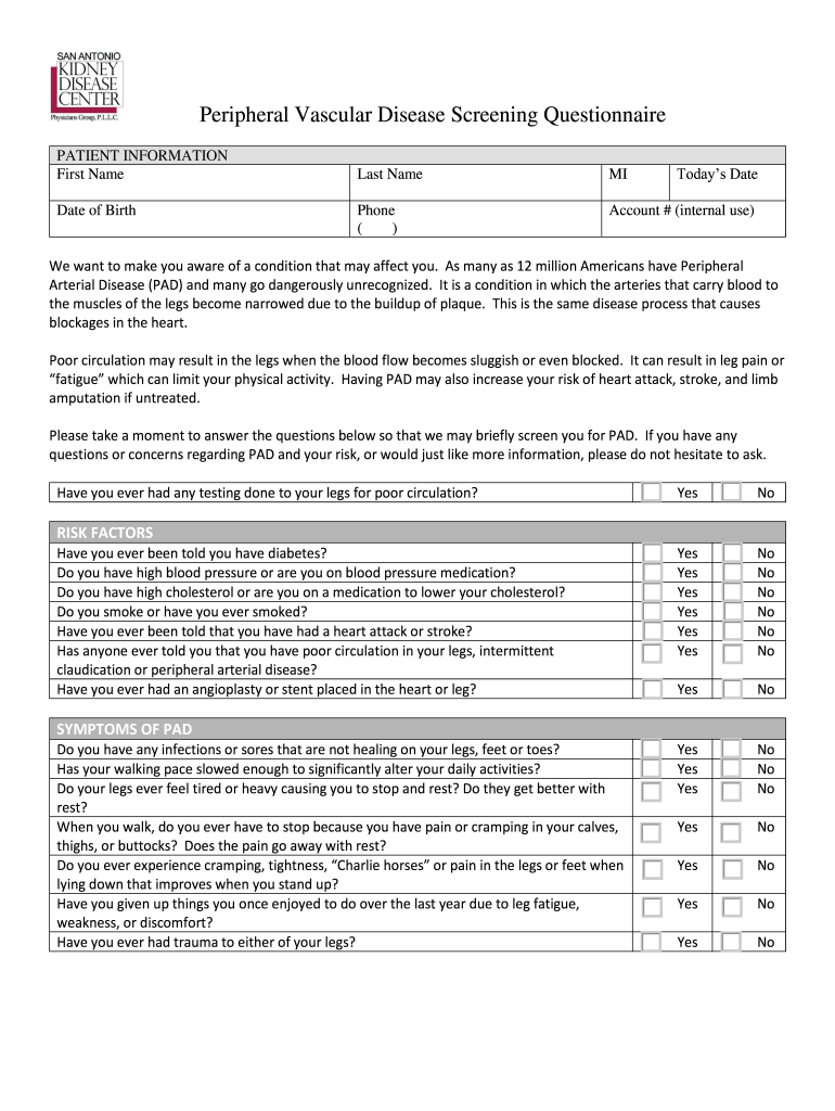 peripheral disease questionnaire Preview on Page 1