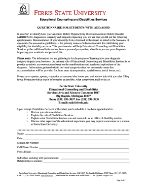 Fillable Online QUESTIONNAIRE FOR STUDENTS WITH ADD/ADHD Fax Email ...