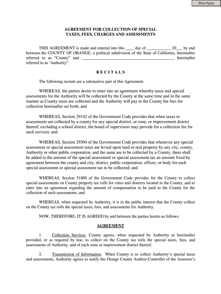 AGREEMENT FOR COLLECTION OF SPECIAL Preview on Page 1