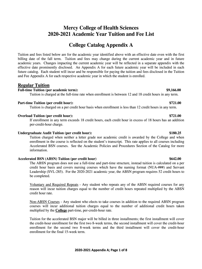 Fillable Online Tuition and Fees Mercy College of Health Sciences Fax Email Print pdfFiller