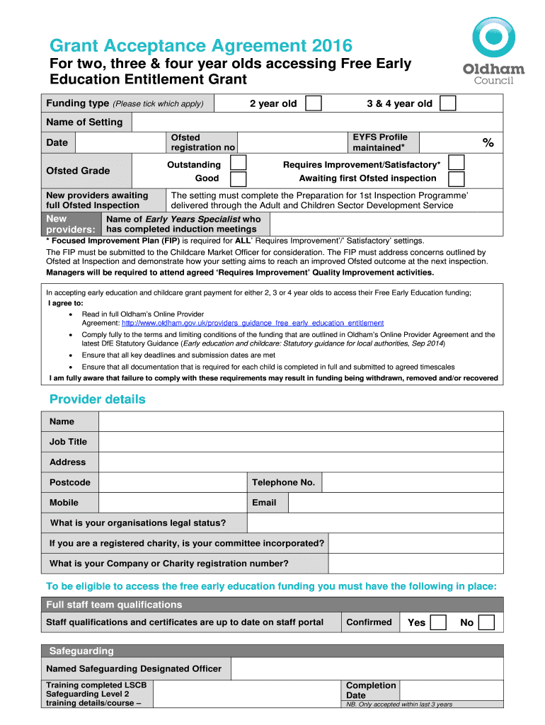 Grant Acceptance Agreement - Oldham Council Preview on Page 1