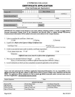 Certificate of Achievement Application - Cypress