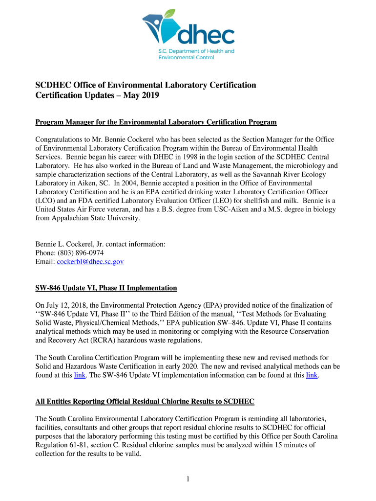 Fillable Online Contact Info for Environmental Lab CertificationSCDHEC Fax Email Print pdfFiller