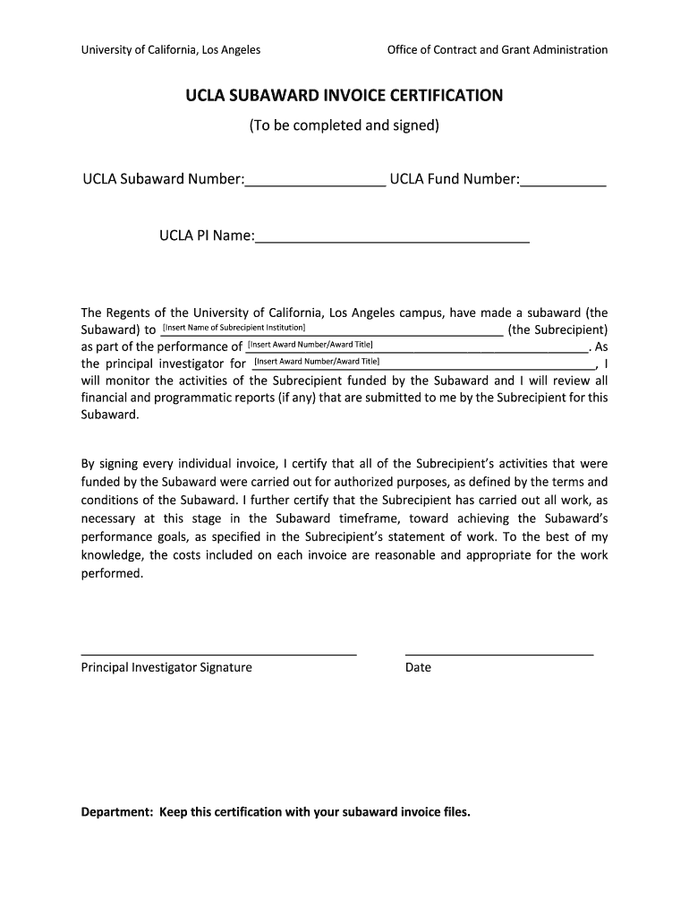 ucla subaward invoice certification Preview on Page 1