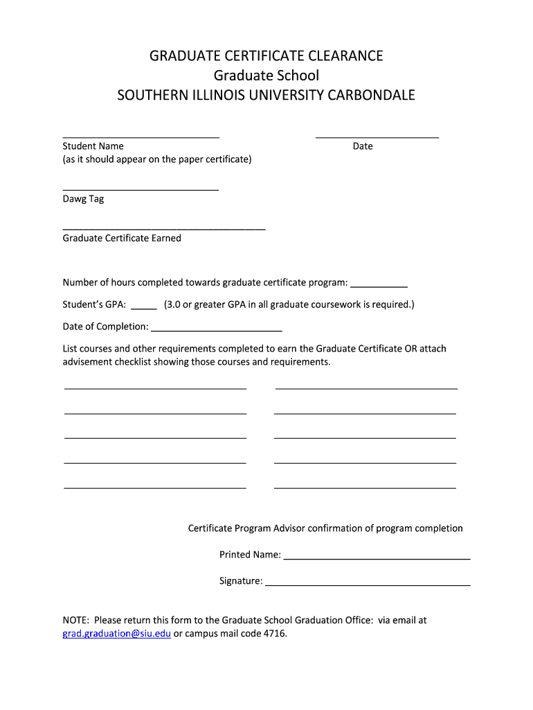 GRADUATE CERTIFICATE CLEARANCE Preview on Page 1