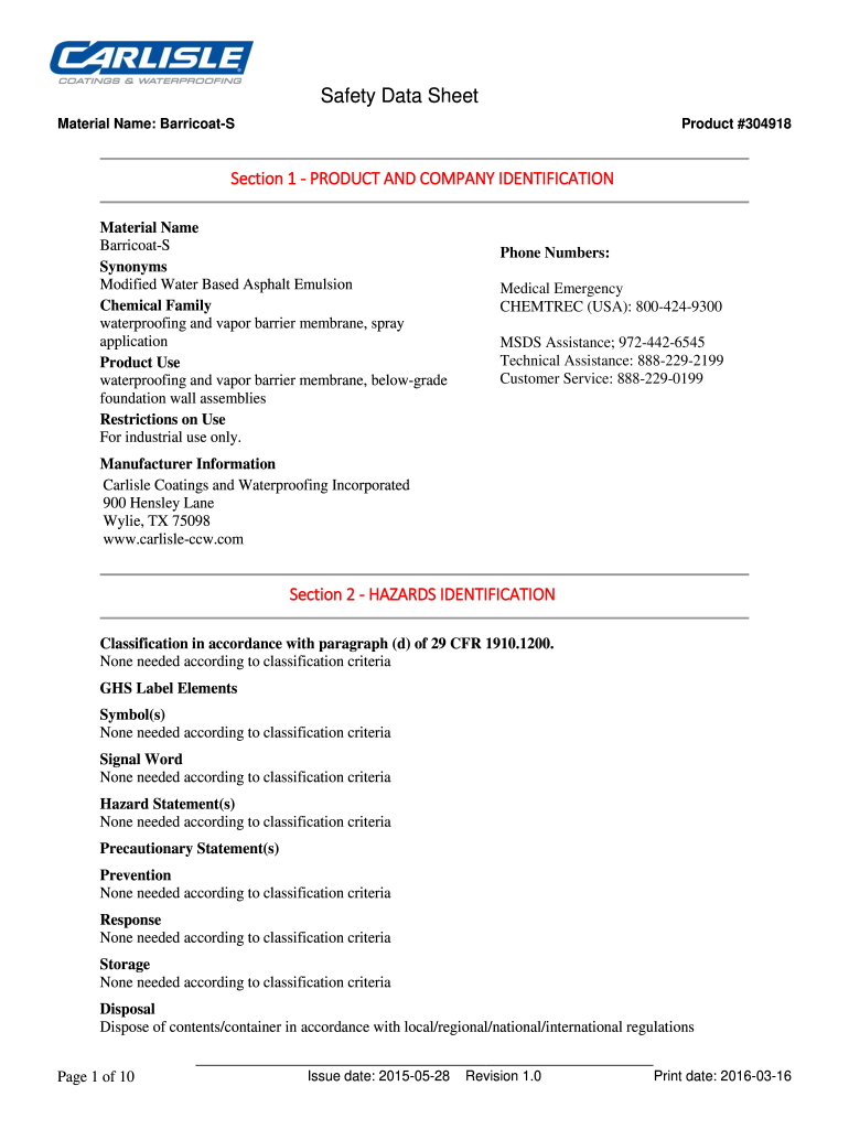 Fillable Online MATERIAL SAFETY DATA SHEET Asphalt Emulsions Fax