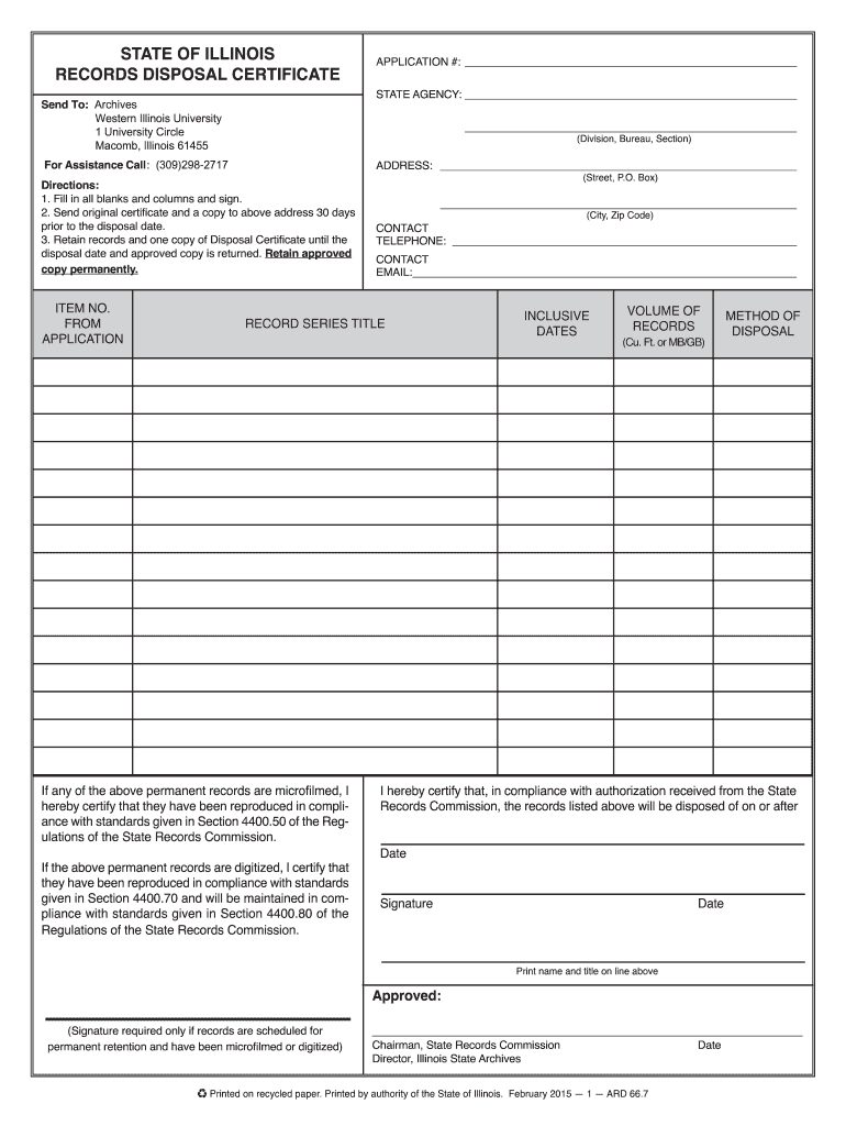 illinois disposal certificate Preview on Page 1