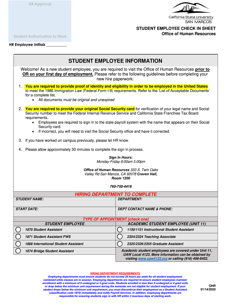 New Student Employee ChecklistHuman ResourcesThe Preview on Page 1