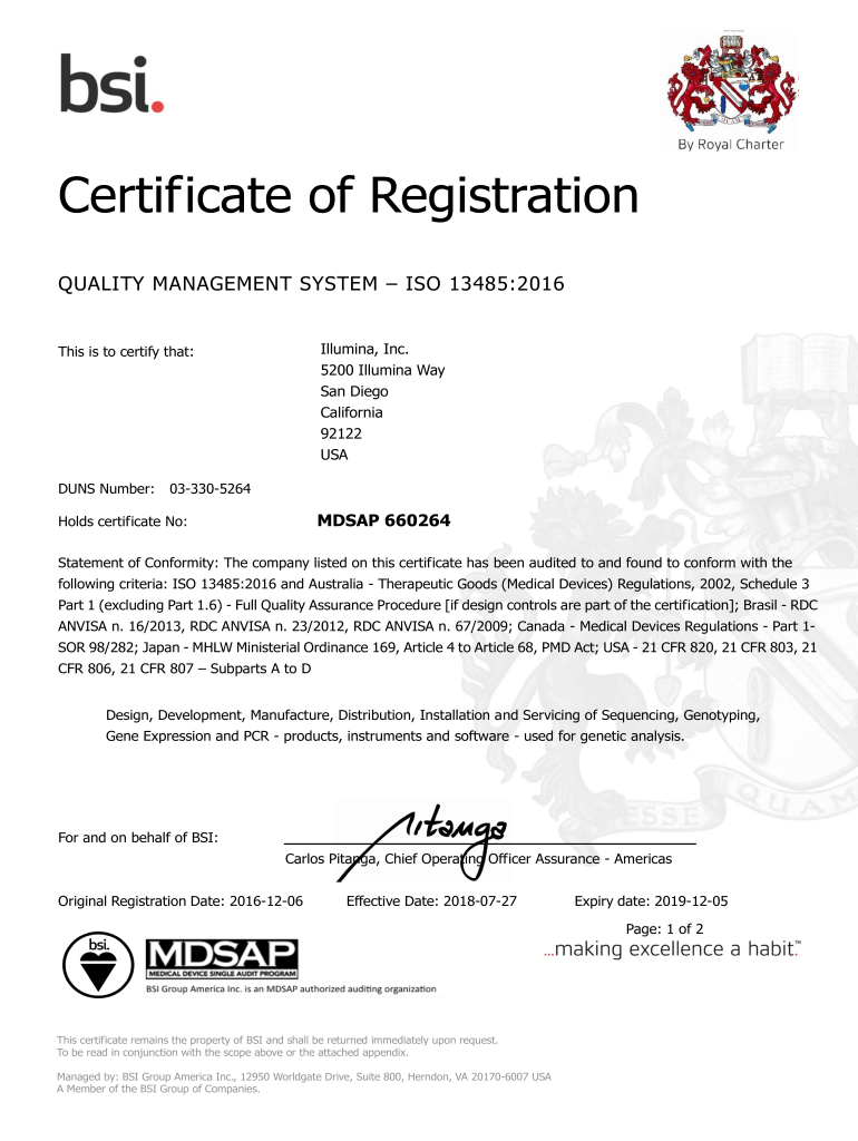 Fillable Online Certificate of Registration - Illumina, Inc. Fax Email ...
