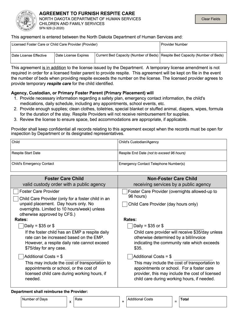 AGREEMENT TO FURNISH RESPITE CARE Preview on Page 1